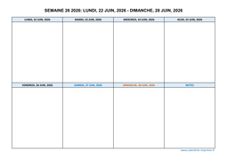 semaine 26 2026 dates et calendrier