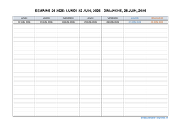 semaine 26 2026 dates et calendrier