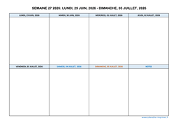 semaine 27 2026 dates et calendrier
