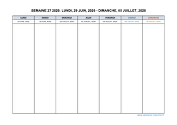 semaine 27 2026 dates et calendrier