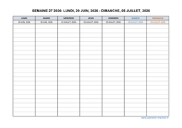 semaine 27 2026 dates et calendrier