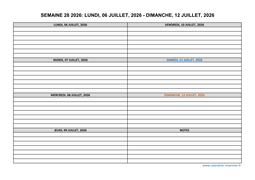 semaine 28 2026 dates et calendrier