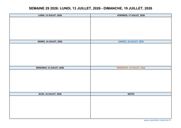 semaine 29 2026 dates et calendrier