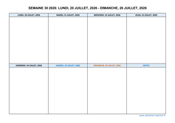 semaine 30 2026 dates et calendrier