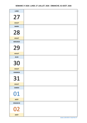 semaine 31 2026 dates et calendrier