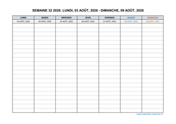 semaine 32 2026 dates et calendrier