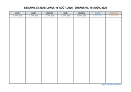 semaine 33 2026 dates et calendrier