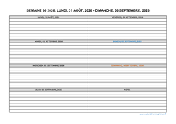 semaine 36 2026 dates et calendrier