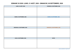 semaine 36 2026 dates et calendrier