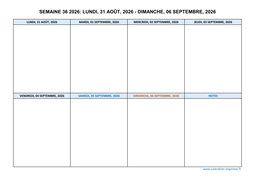 semaine 36 2026 dates et calendrier