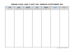 semaine 36 2026 dates et calendrier