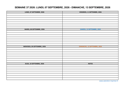 semaine 37 2026 dates et calendrier
