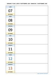 semaine 37 2026 dates et calendrier