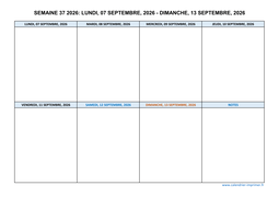 semaine 37 2026 dates et calendrier