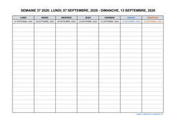 semaine 37 2026 dates et calendrier