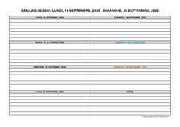 semaine 38 2026 dates et calendrier
