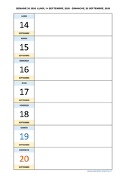 semaine 38 2026 dates et calendrier