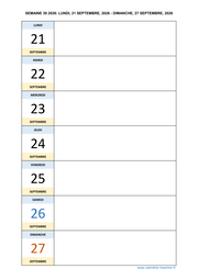 semaine 39 2026 dates et calendrier