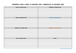 semaine 4 2026 dates et calendrier