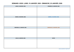 semaine 4 2026 dates et calendrier
