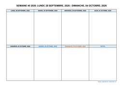 semaine 40 2026 dates et calendrier