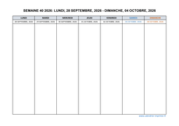 semaine 40 2026 dates et calendrier