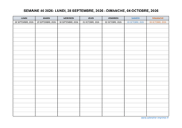 semaine 40 2026 dates et calendrier