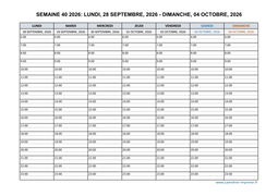 semaine 40 2026 dates et calendrier
