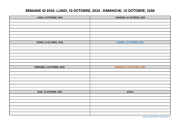 semaine 42 2026 dates et calendrier