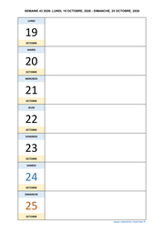semaine 43 2026 dates et calendrier