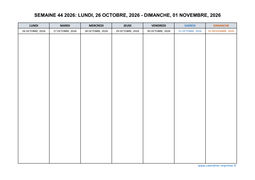 semaine 44 2026 dates et calendrier