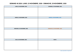 semaine 48 2026 dates et calendrier