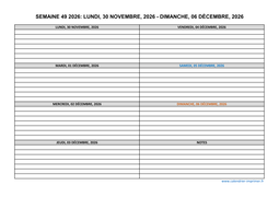 semaine 49 2026 dates et calendrier