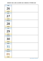 semaine 5 2026 dates et calendrier