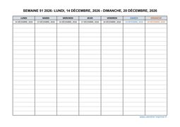 semaine 51 2026 dates et calendrier