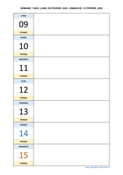 semaine 7 2026 dates et calendrier