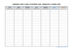 semaine 9 2026 dates et calendrier