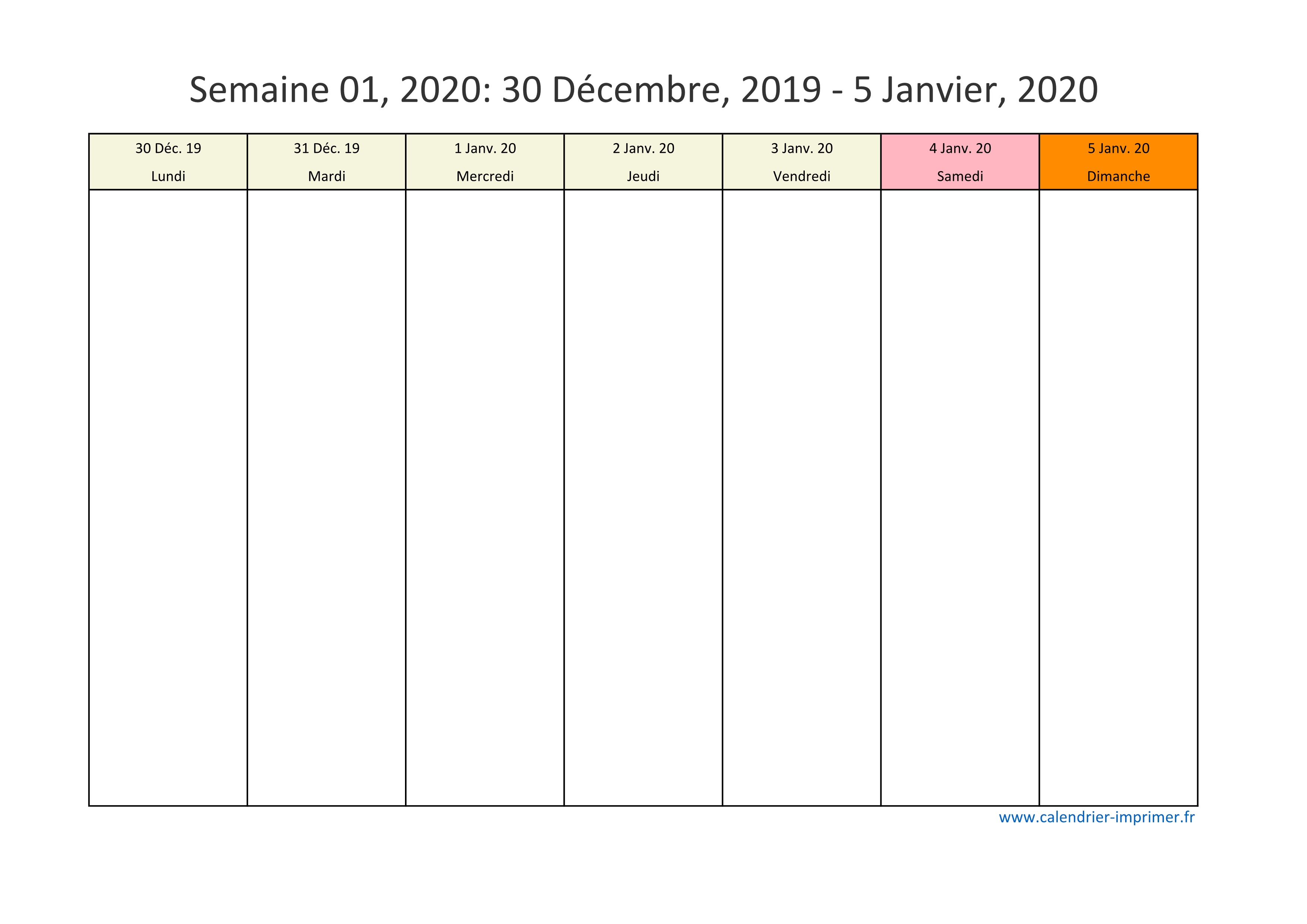 Calendrier 2020 Semaine Planning Hebdomadaire Semainier
