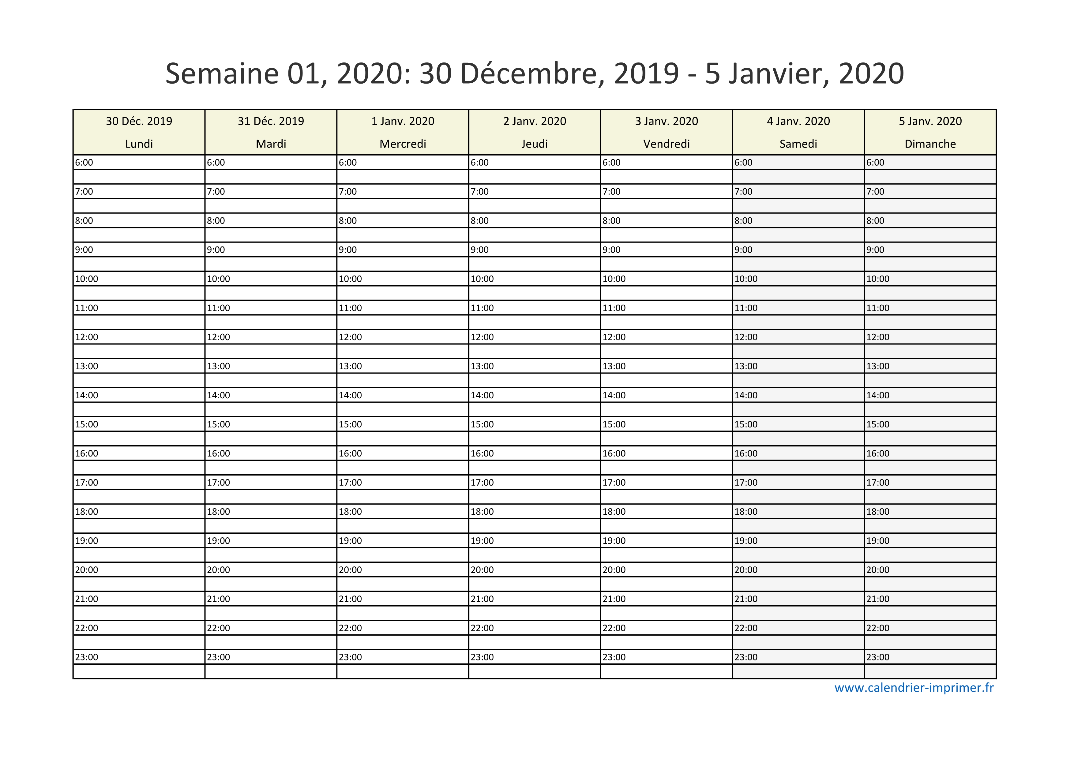 Calendrier 2020 à imprimer, semestriel, format mini de poche, fond