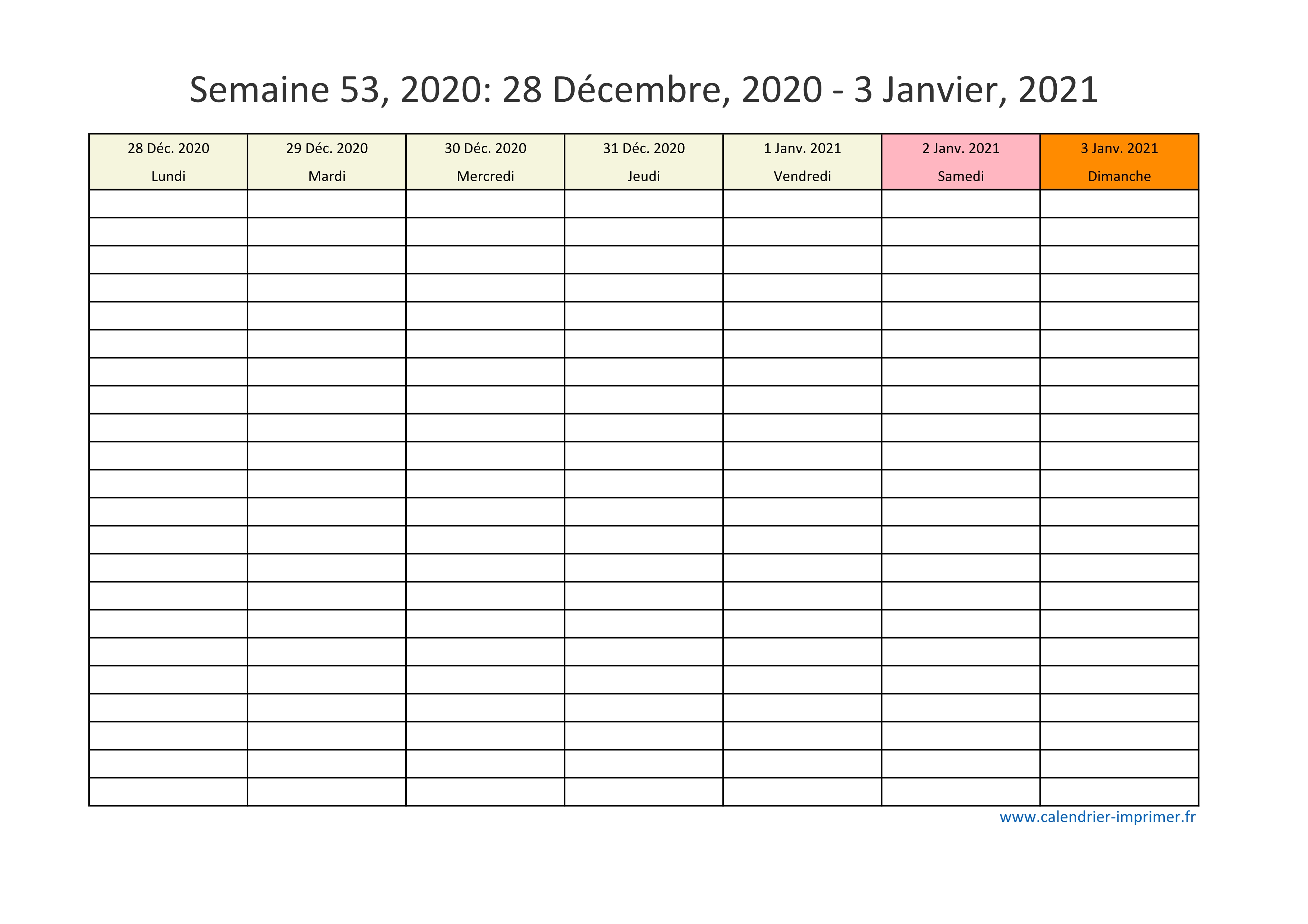 Calendrier 2021 Semainier Calendrier 2021 semaine (planning, hebdomadaire, semainier)