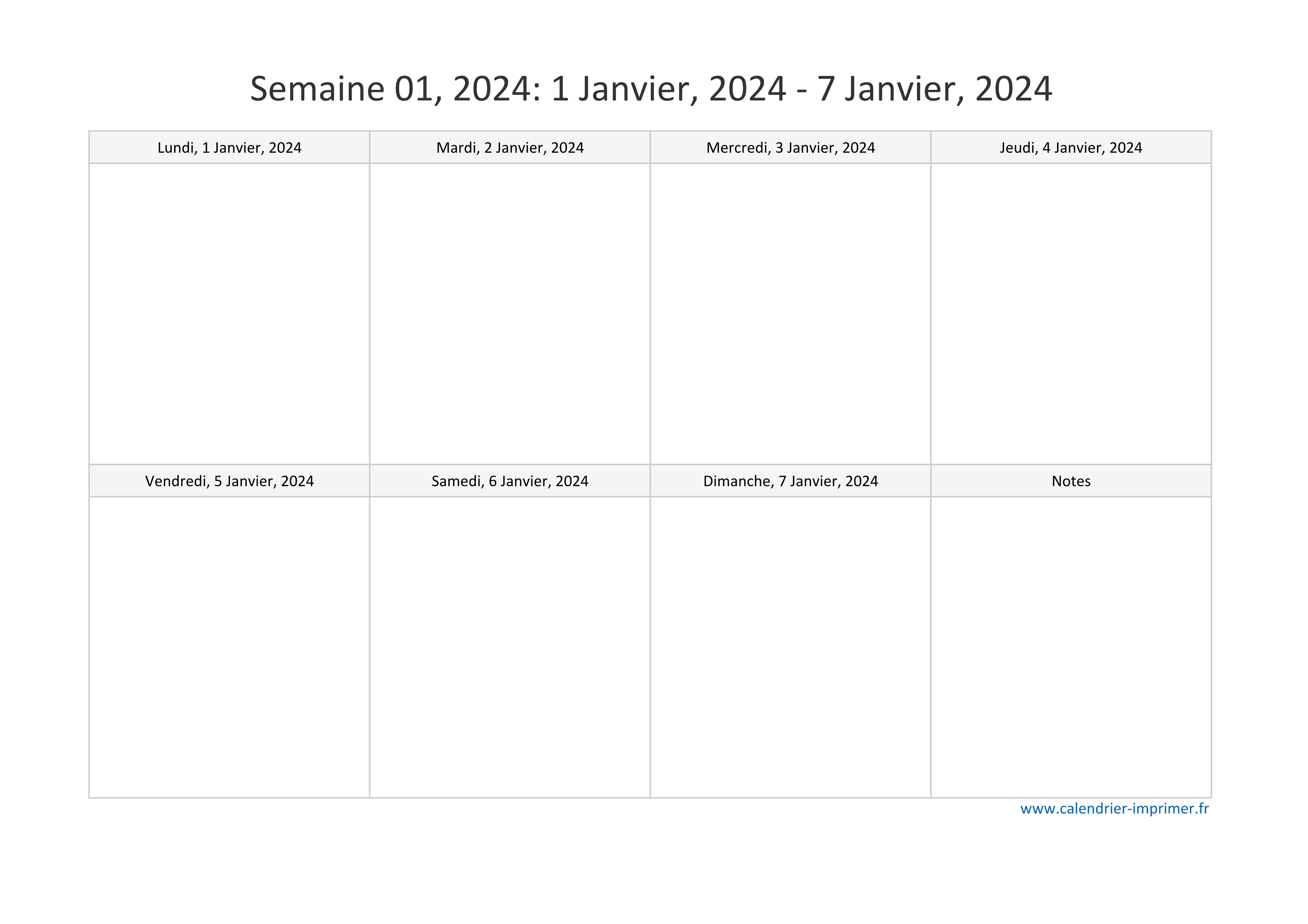 Calendrier 2024 semaine (planning, hebdomadaire, semainier)