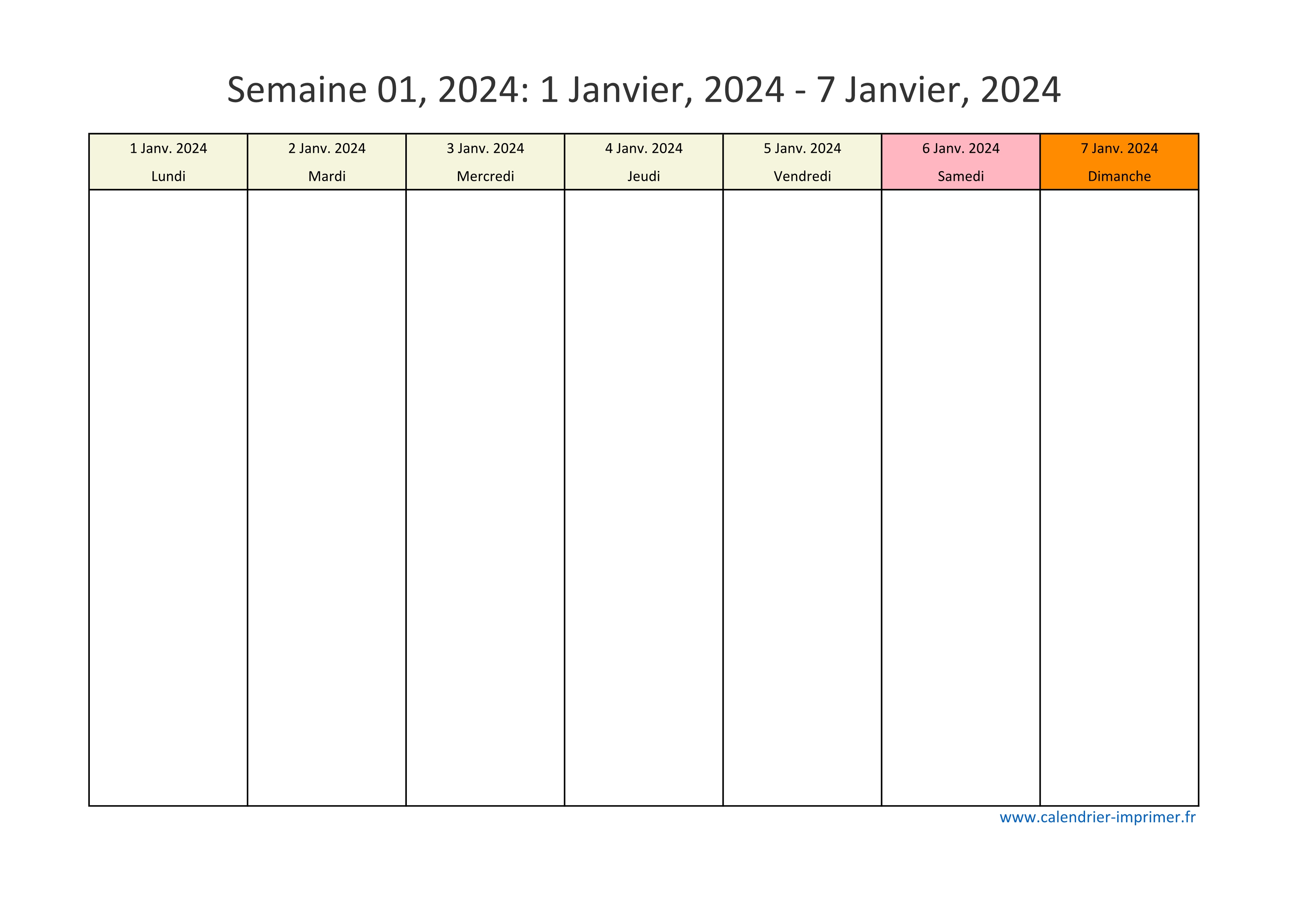 Calendrier 2024 semaine (planning, hebdomadaire, semainier)