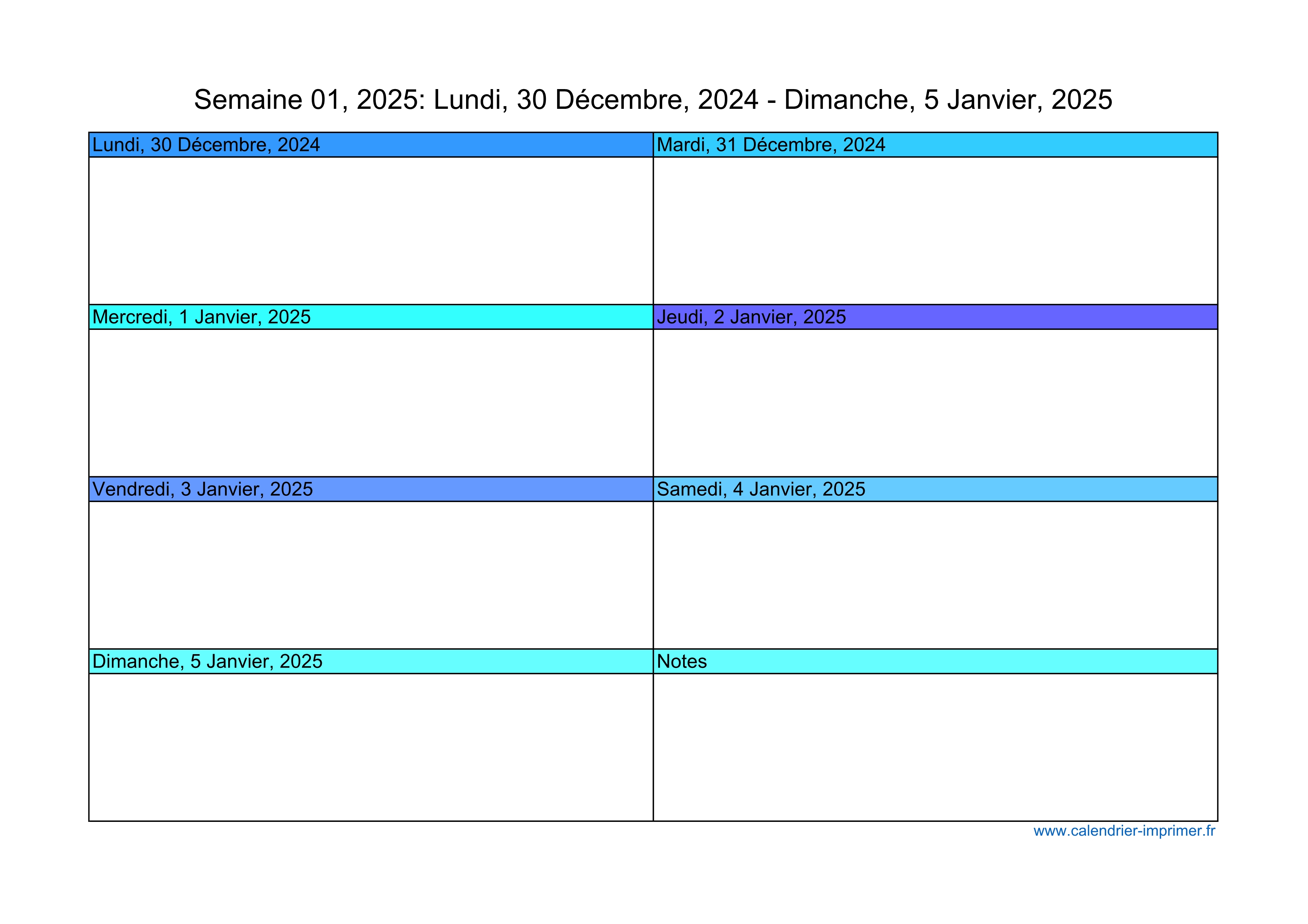 Calendrier 2025 Semaine planning Hebdomadaire Semainier Calendrier 2025 Semaine planning Hebdomadaire Semainier