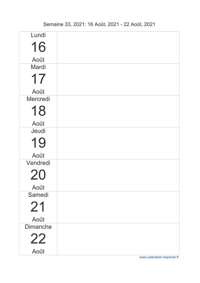 Calendrier Semaine 33 2023 Semaine 33 2021