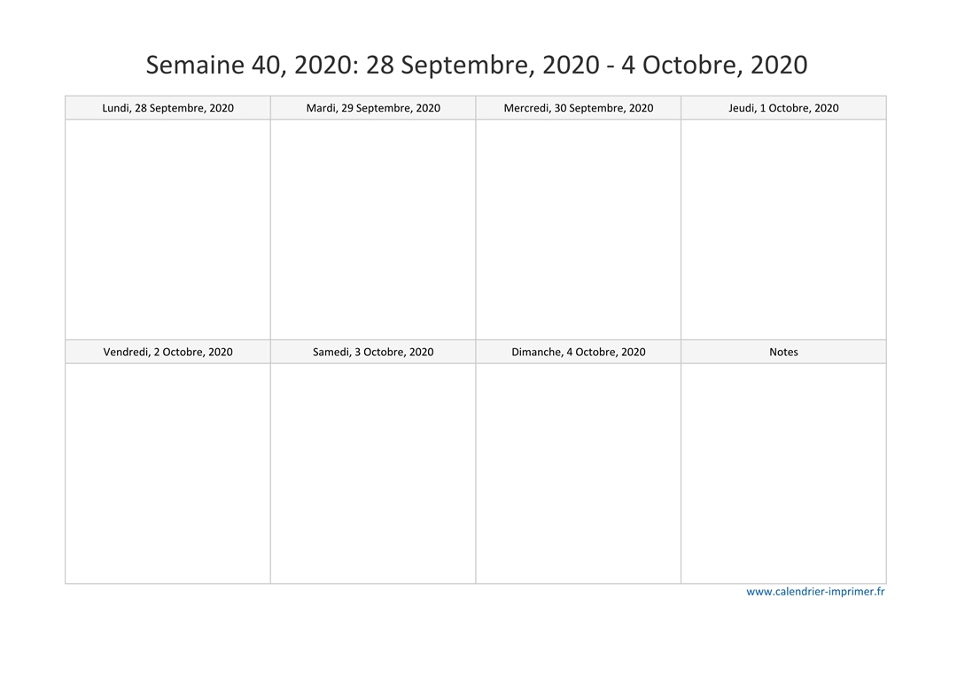 Semaine 40 calendrier 2020