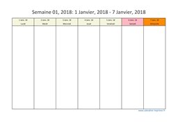 calendrier semaine 2018 (hebdomadaire/semainier) modèle 5