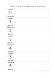 calendrier semaine 2019 (hebdomadaire/semainier) modèle 3