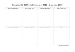 calendrier semaine 2019 (hebdomadaire/semainier) modèle 4