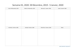 calendrier semaine 2020 (hebdomadaire/semainier) modèle 4