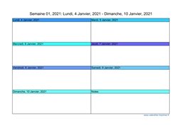 calendrier semaine 2021 (hebdomadaire/semainier) modèle 2